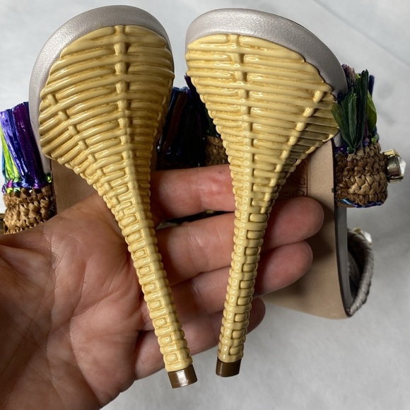 DOLCE & GABBANA‎ Keira Raffia Fringe & Crystal Embellished Sandal In Multi IT40 - Picture 5 of 9